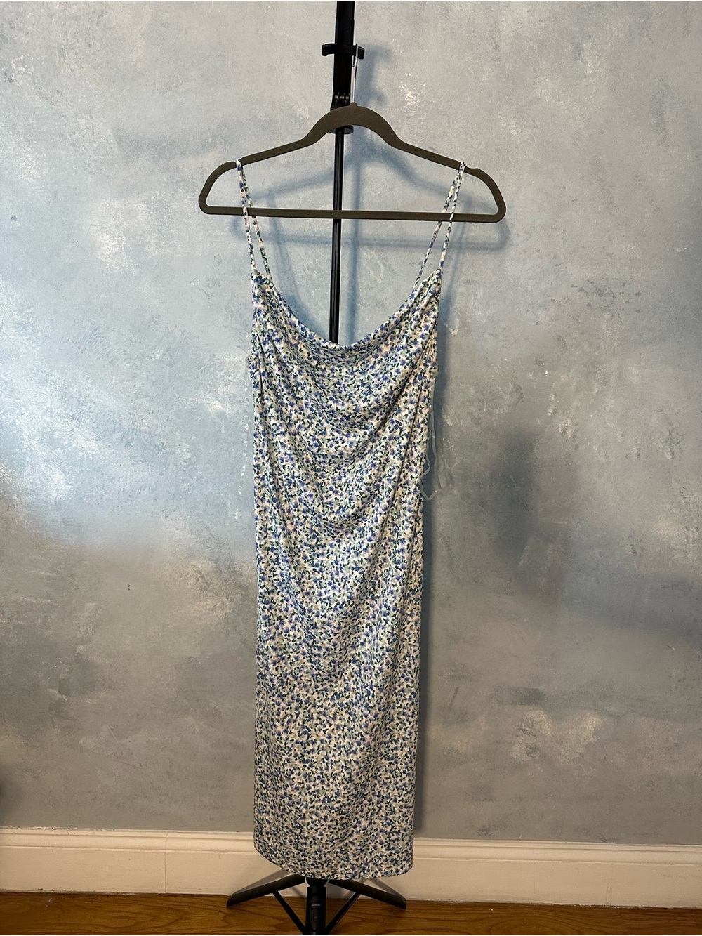 Floral Cowl Neck Slip Dress in Blue